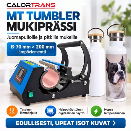 Calortrans MT Tumbler -prässi + 12 termospulloa - aloituspaketti - Mukiprässit, uunit, wrapper, cooleriit - 42960 - 2