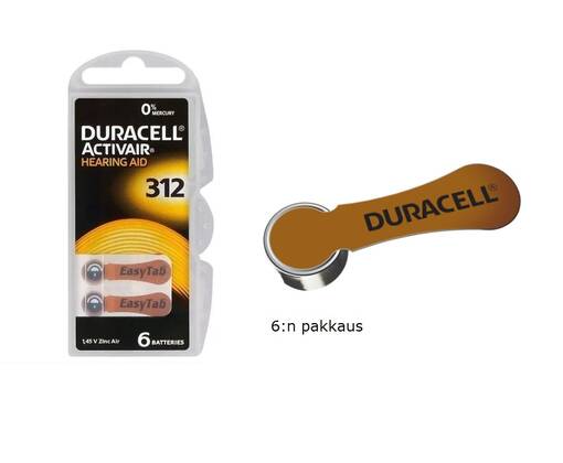 Duracell DA312 N6 /V312A kuulokojeparisto (hinta 6-pack) - Paristot ja nappiparistot - 40650 - 1