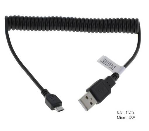 OTB Micro-USB / USB spiraalikaapeli, 0,5-1,2m - Puhelimen johdot, sovitteet ja laturit - 37300 - 1