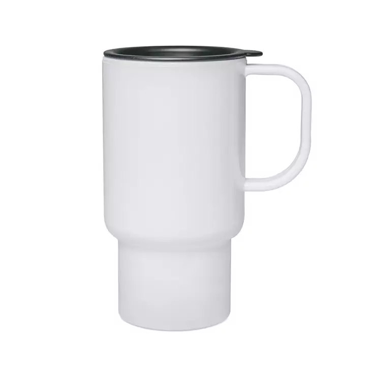 Matkamuki (termosmuki) muovi valkoinen kiiltävä - konepestävä - Uusia painotuotteita - 42240 - 1