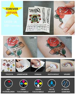 FOREVER Tatuointipaperi SETTI (25 A-paperi+25 B-paper) - Siirtopaperit valkotulostimille - 37951 - 2