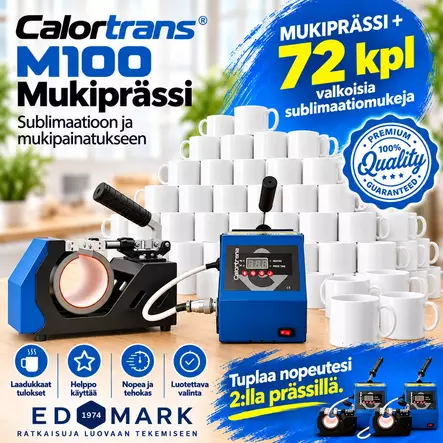 Calortrans M100 II -mukiprässi + 72 valkoista premium-sublimaatiomukia - Mukiprässit, uunit, wrapper, cooleriit - 42961 - 2