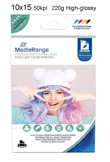 Media Range mustesuihkupaperi 10x15 kiiltävä 220g, 50 kpl - Tulostuspaperit mustesuihku - 42311 - 1