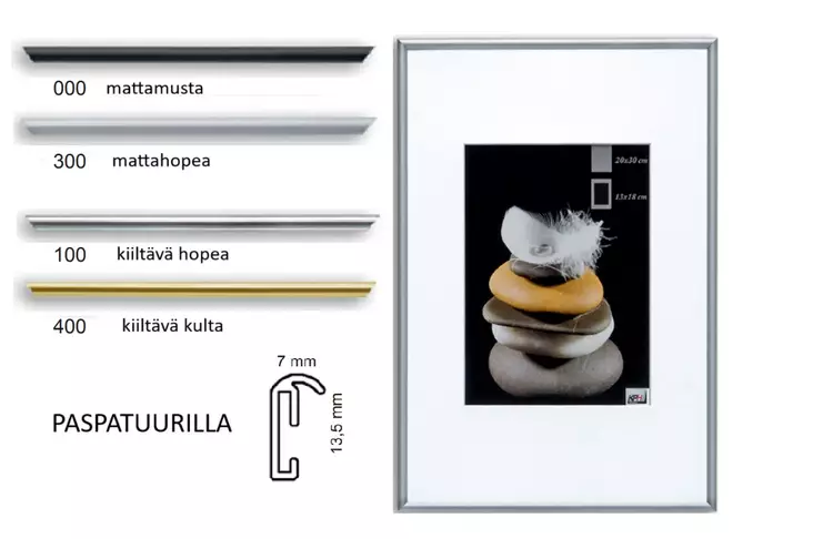 Alumiinikehys AL-62 30x40 / 20x28 mattahopea - Metalli- ja ruusukehykset, alumiinikehys - 42471 - 1