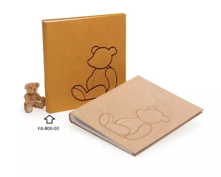Baby Bear albumi, 29x32cm 60s, okra, ruskea nalle samettipinta (FA-800B) - Vauva-albumit ja lapsialbumit - 41441 - 1