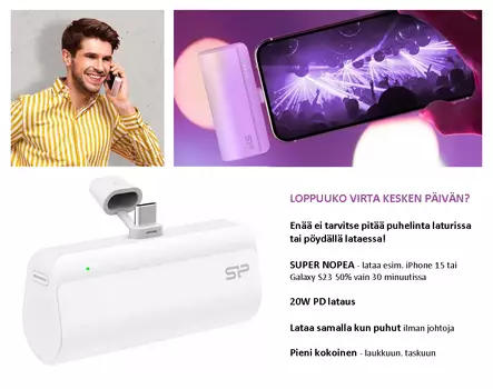 QD50 Powerbank USB-C 20W starttisetti, 6 kpl + teline - Lahjavinkit isälle - 42642 - 2