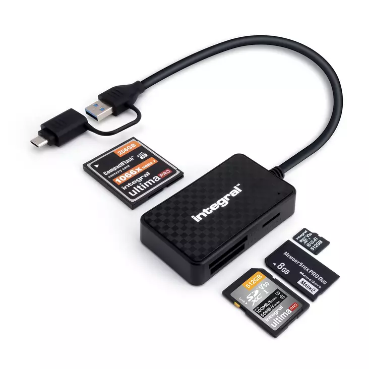 4-in-1 monikortinlukija USB 3.2 Type A ja USB-C - Kortinlukijat, kovalevyt, kotelot - 42692 - 1
