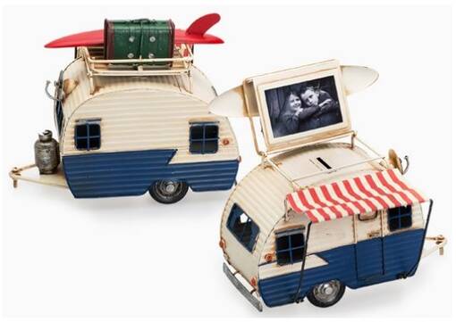 Asuntovaunu kehys/säästölipas - sininen, 23x19x13,5cm - Peltikyltit ja metallikoristeet kuville - 36372 - 1