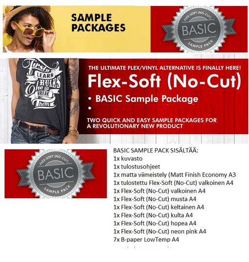 Flex-Soft (no-cut) BASIC Sample pack (6 väriä) - Flex-Soft laser- ja valkotulostimille - 35652 - 1