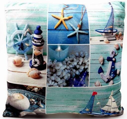 Ruudullinen meriaihe LED-tyyny, 45x45cm - BLACK FRIDAY  - 36872 - 1