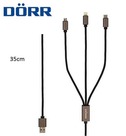 USB 3-in-1 35cm - iPhone / Micro-USB / USB-C - autoon -erä - Puhelimen johdot, sovitteet ja laturit - 38192 - 1