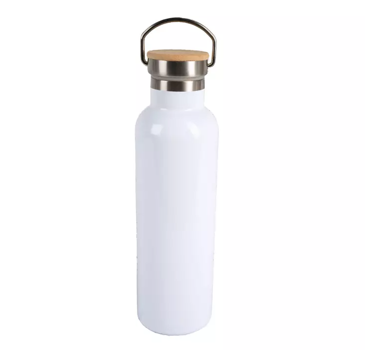 Termospullo puukorkilla 750 ml - valkoinen - Uusia painotuotteita - 39812 - 1