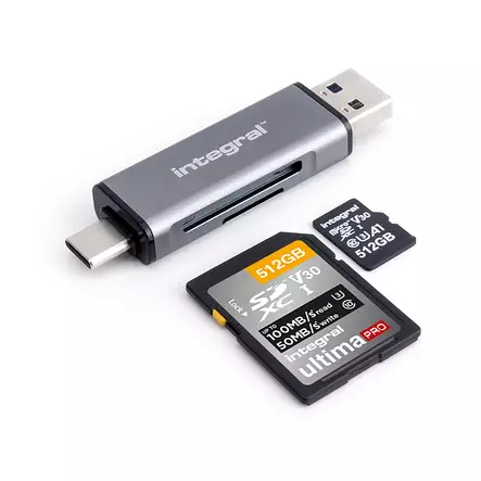 Dual end SD- microSD ikortinlukija USB 3.2 Type A ja USB-C - Kortinlukijat, kovalevyt, kotelot - 42693 - 1