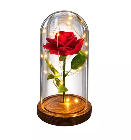 Ikuinen ruusu lasikuvussa LED-valoilla - puujalusta, 23 cm - Lahjavinkit äidille - 42983 - 1