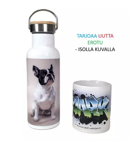 Termospullo puukorkilla 500 ml - valkoinen - Uusia painotuotteita - 39813 - 2