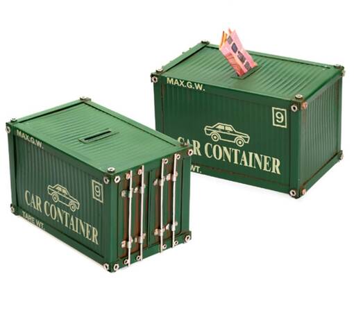 Container, kontti säästölipas- vihreä, 21x14x14cm - Peltikyltit ja metallikoristeet kuville - 40673 - 1