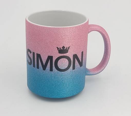 Glitter muki pink/sininen 98x80mm - Mukit, astiat sublimaatiopainatukseen - 39523 - 1