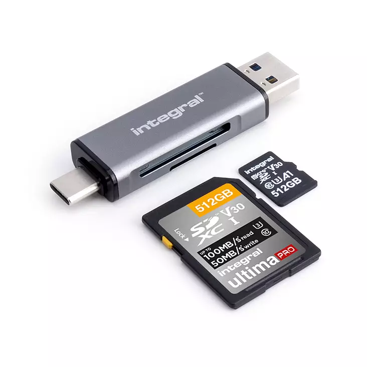 Dual end SD- microSD ikortinlukija USB 3.2 Type A ja USB-C - Kortinlukijat, kovalevyt, kotelot - 42693 - 1