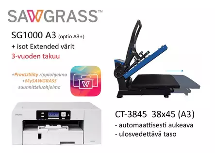 Sawgrass SG1000 A3 + Ext.värit + CT-3845 iso autom.prässi - Tasoprässit, lippisprässit - 42714 - 1