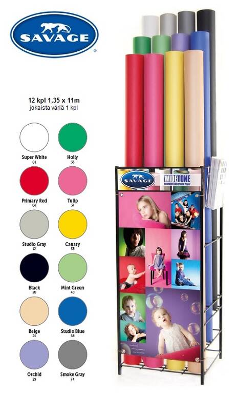Savage taustakartonki Teline 12 rullalle - ilmainen 4:n rullan ostajalle! - Savage taustakartongit - 37744 - 1