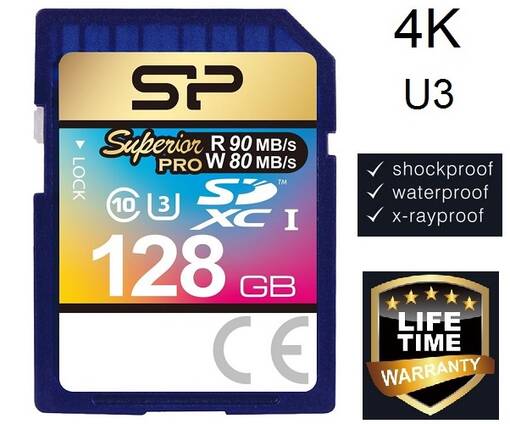 SiliconPower 128GB Superior Pro SDHC UHS-1 (U3) 4K - SD-kortit ja MicroSD-kortit - 36744 - 1