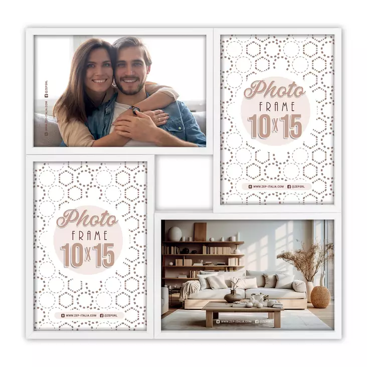 BARI valkoinen monikuvakehys 4x 10x15 (27x27) - Monikuvakehykset - 42034 - 1