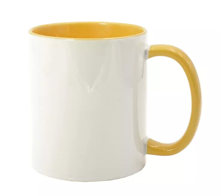 Kaksivärinen muki, Kullankeltainen kahva ja sisus - Mukit, astiat sublimaatiopainatukseen - 31504 - 1