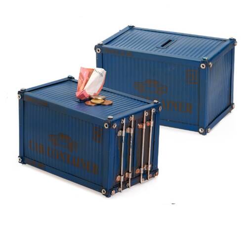 Container, kontti säästölipas - sininen, 21x14x14cm - Peltikyltit ja metallikoristeet kuville - 40675 - 1