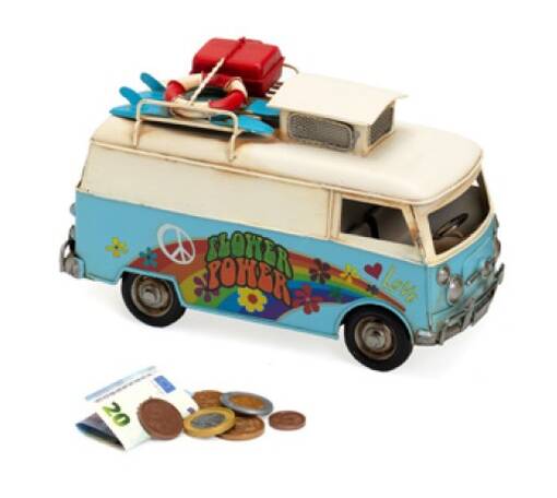 Flower Power paku - iso sininen säästölipas 25,5x11,5x15cm - Peltikyltit ja metallikoristeet kuville - 39235 - 1