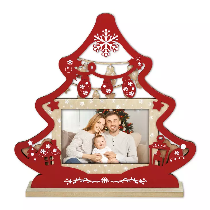 Mila punainen puinen joulupuu 29x30cm - paikka 10x15 kuvalle - Joulu- ja talviaiheiset tuotteet - 41455 - 1
