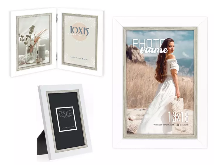 Sion puukehykset - valkoinen harmaa reunalla - Litteät ja pyöristetyt kehykset - 41165 - 1