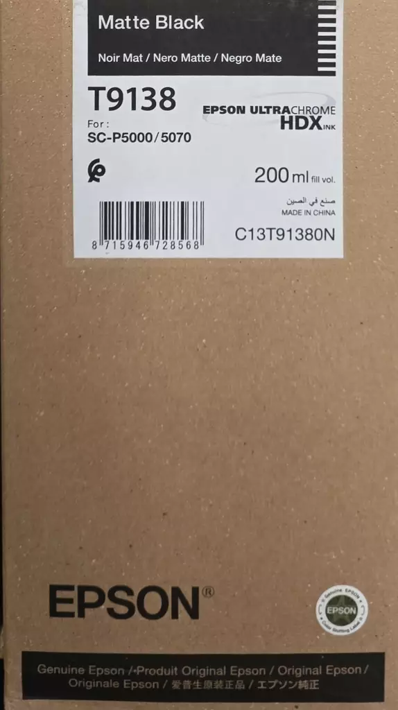 EPSON T9138 Matte Black 200ml SC-P5000 / 5070 - Mustesuihkutulostimiin värit - 42946 - 1