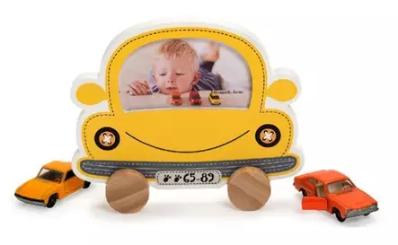 Baby Auto KELTAINEN- puukehys koko n. 17x13 - Lastenhuoneeseen ja kastelahjakehykset - 37027 - 1