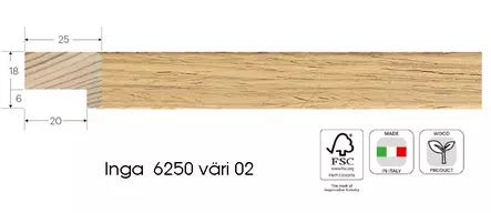 Bubola Inga 6250 02 kehyslista 3m, 18x25mm (lev x kork) - Litteät ja pyöristetyt kehykset - 42727 - 2