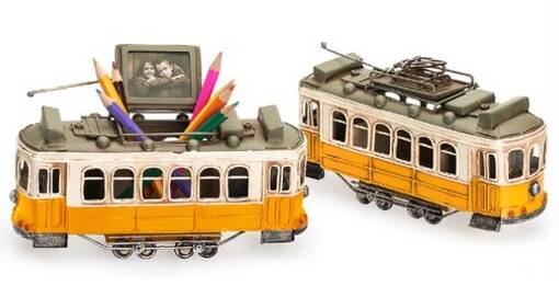 Raitiovaunu keltainen - 20,5x11x6,5cm - Peltikyltit ja metallikoristeet kuville - 36647 - 1