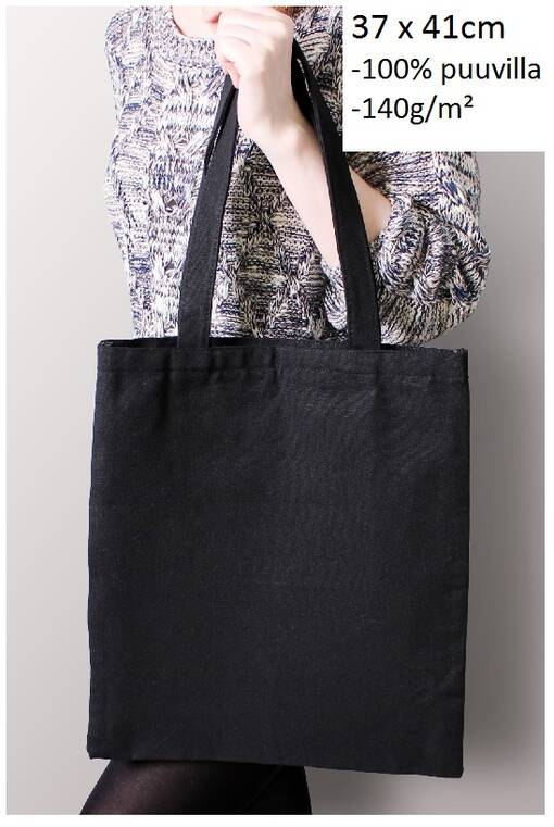 Kangaskassi musta 37x41cm, 140g puuvilla -pitkät sangat - Puuvillatekstiilit - 37018 - 1