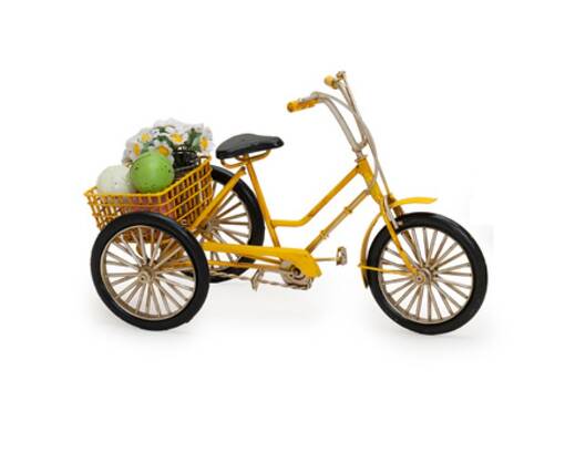 Kolmipolkupyörä keltainen, 23x10,5x14,5cm - Peltikyltit ja metallikoristeet kuville - 41138 - 1