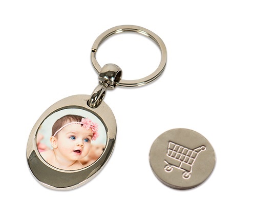 Metallinen avaimenperä ostoskärrypoletilla, Ø 29 mm laatalla - Avaimenperät, magneetit, merkit - 37728 - 1