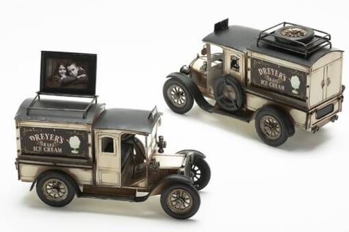 Vanha jäätelöauto 33x14x18cm, kerma - Peltikyltit ja metallikoristeet kuville - 36628 - 1