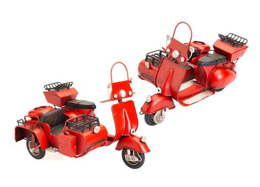 Vespa sivuvaunulla, punainen - 27,5x18x19,5cm - Peltikyltit ja metallikoristeet kuville - 41218 - 1