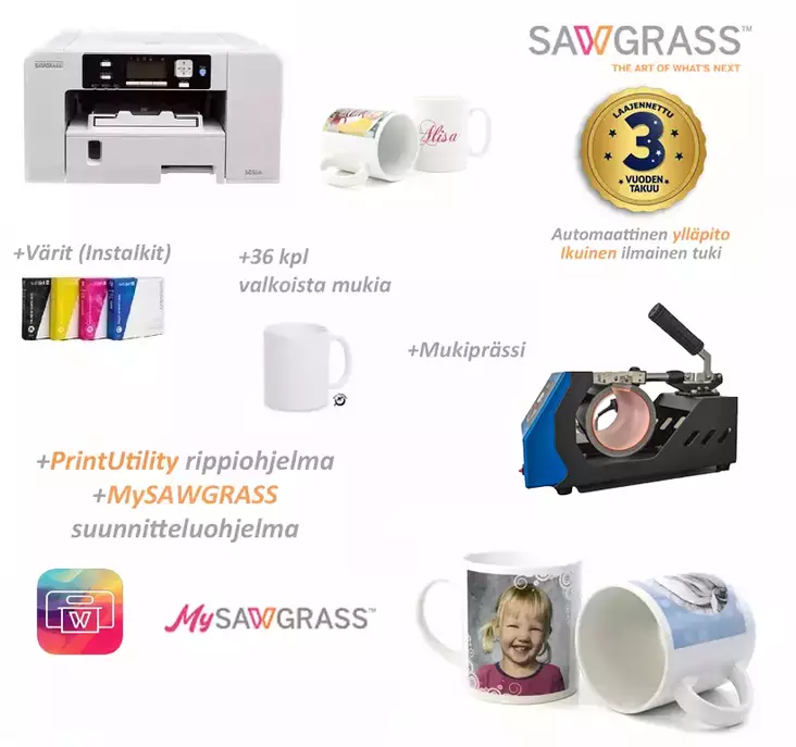 Sawgrass SG500 + M100 mukiprässi + 36 mukia (netto netto) - Sublimaatiotulostimet - 40698 - 1