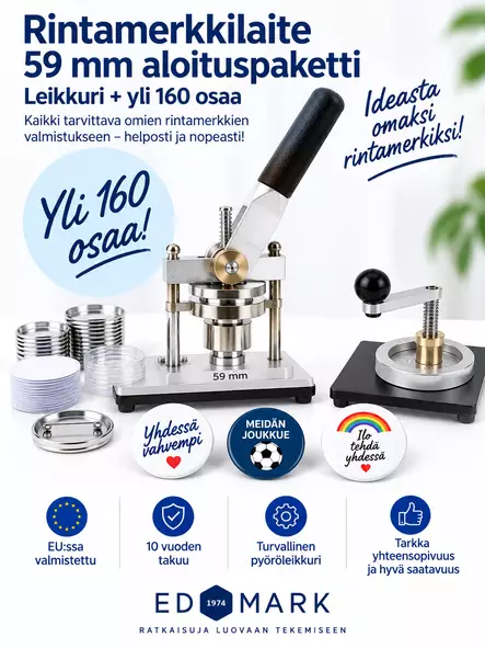 Rintamerkkilaite 59 mm aloituspaketti - leikkuri + yli 160 aihiota - Rintamerkkilaitteet ja tarvikkeet - 42929 - 1