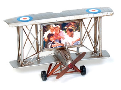 Lentokone doubledecker 34x21x14,5cm -hopea - Peltikyltit ja metallikoristeet kuville - 37309 - 1