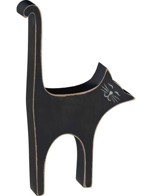 Puinen hymyilevä kissa 17cm - musta - Lemmikkiaiheiset kehykset - 37799 - 1