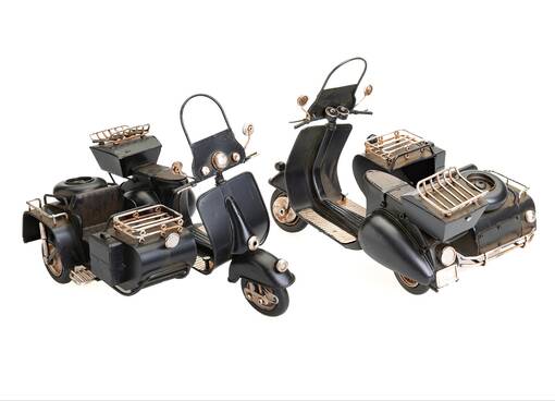 Vespa sivuvaunulla, musta - 27,5x18x19,5cm - Peltikyltit ja metallikoristeet kuville - 41219 - 1