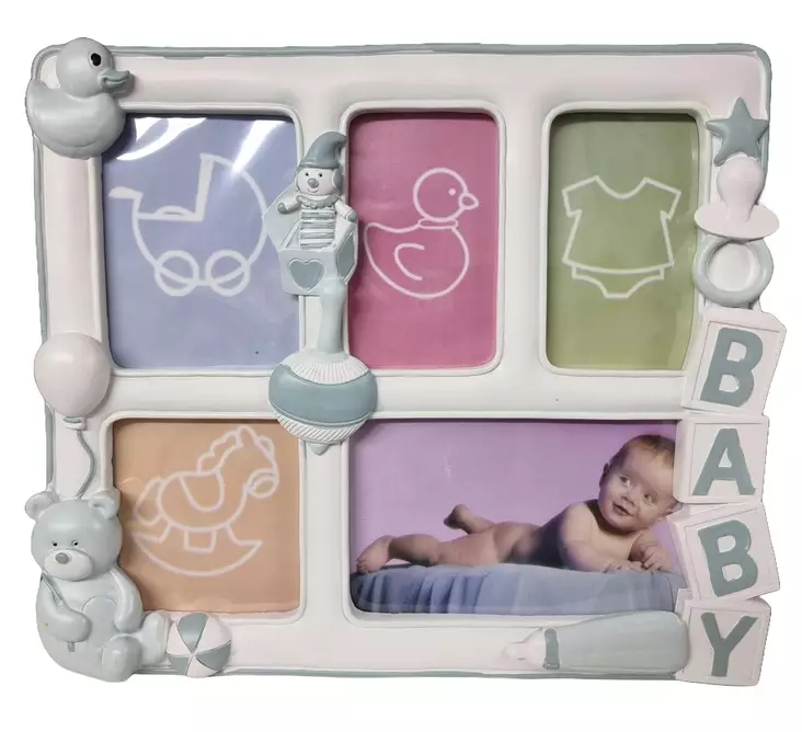 Baby galleriakehys 25,5x21,5cm - 5 kuvalle, sininen - Lastenhuoneeseen ja kastelahjakehykset - 40629 - 1