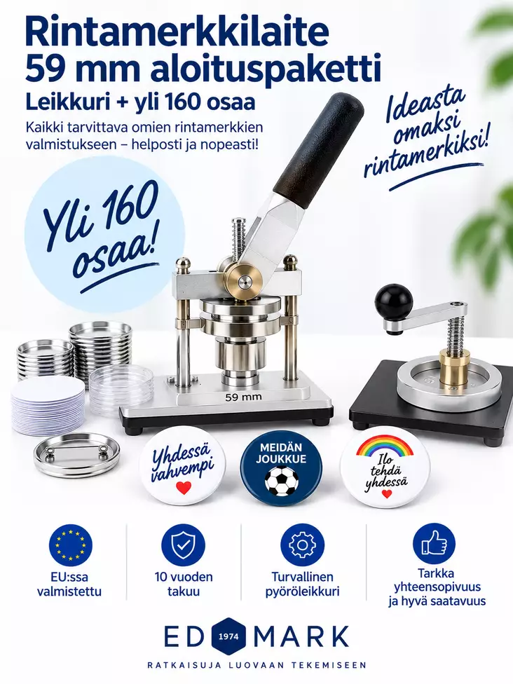 Rintamerkkilaite 59 mm aloituspaketti - leikkuri + yli 160 aihiota - Rintamerkkilaitteet ja tarvikkeet - 42929 - 1