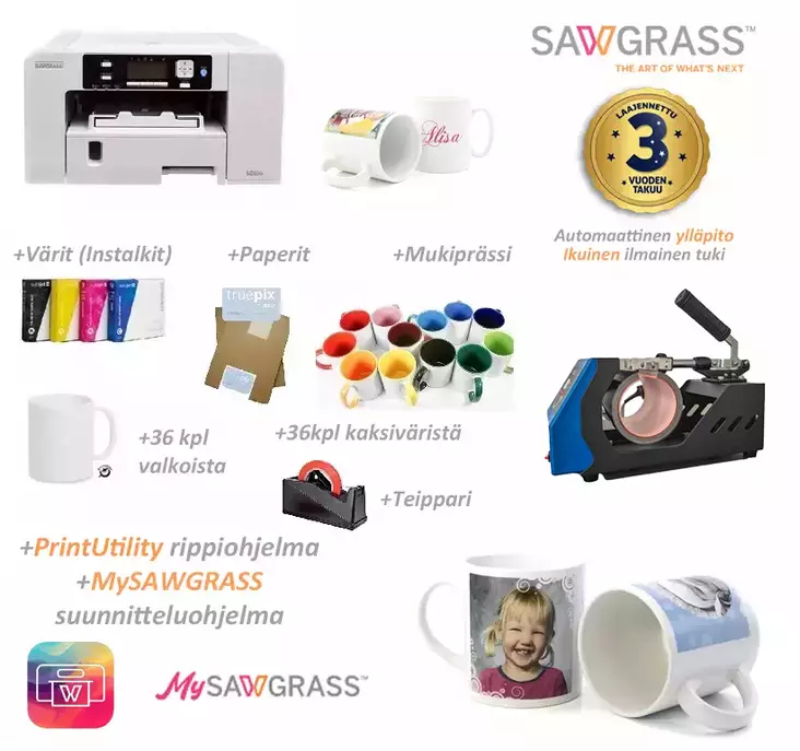 Sawgrass SG500 + M100 + mukeja - ISO starttipaketti - Sublimaatiotulostimet - 40699 - 1